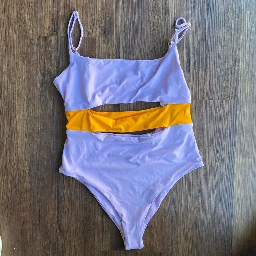 L*Space Purple Orange Open Front Maxwell Bitsy One-Piece Swimsuit Women's US 10 - Picture 2 of 7